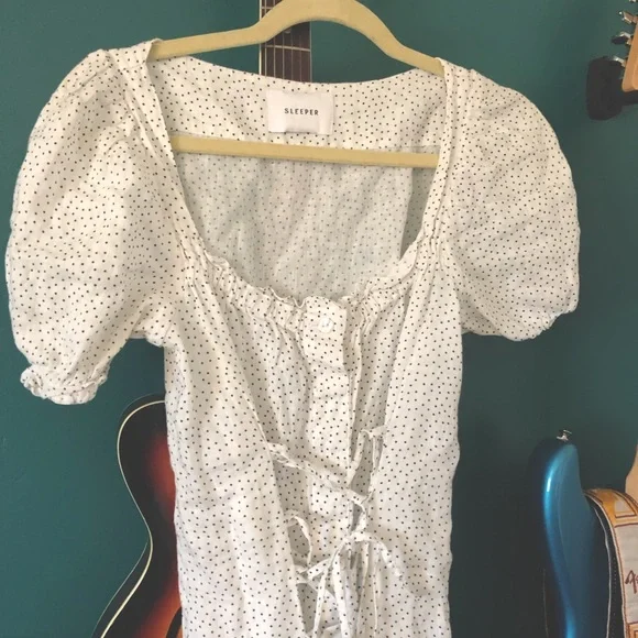 Sleeper Dresses | Sleeper Marquise Linen Dress In Micro Polkadot | Color: Black/White | Size: Xs | Millymoothe1st's Closet